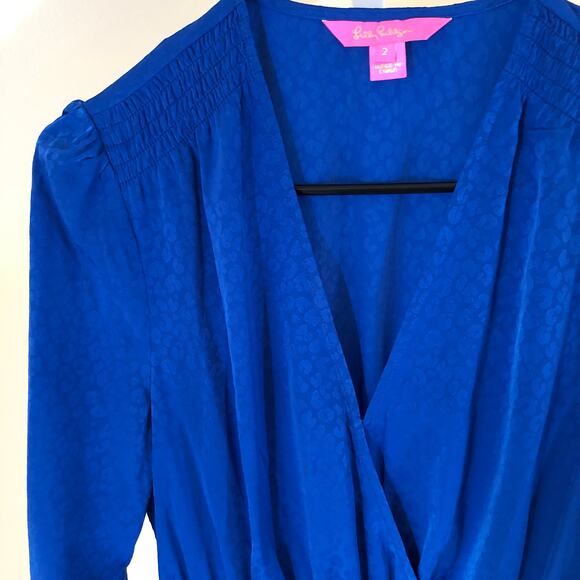 Lilly Pulitzer EUC Women's Cristiana Faux Wrap Dress Ikat Blue Size 2 - Picture 9 of 12